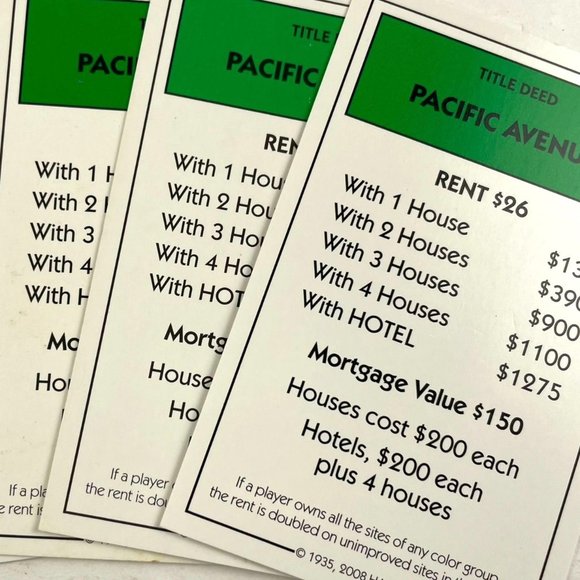 Monopoly Here Now Pacific Ave Property Title Deed Card Replacement 2008 u - Picture 4 of 5